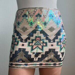 Sequin Embellished Beige Skirt